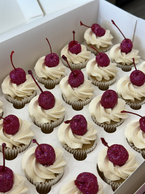 12 Pack Glitter Cherry Cupcakes.