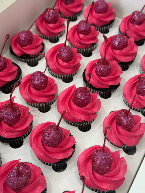 12 Pack Glitter Cherry Cupcakes.