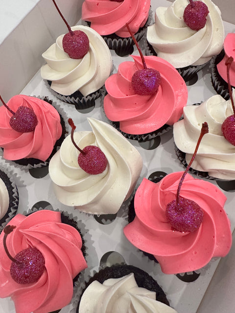 12 Pack Glitter Cherry Cupcakes.