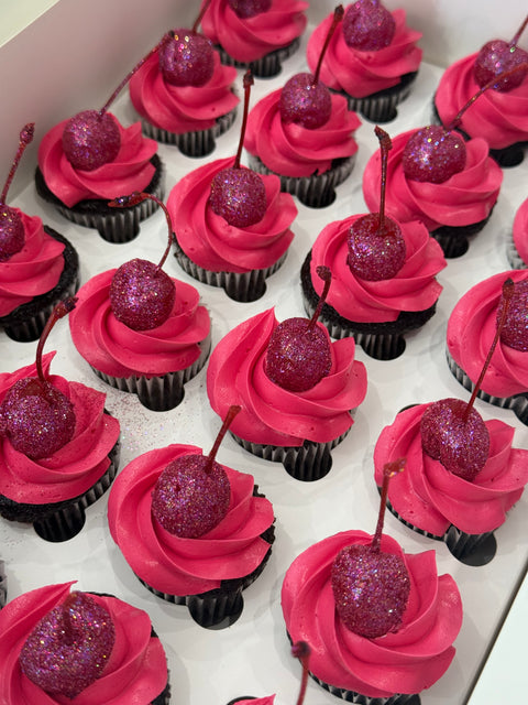 12 Pack Glitter Cherry Cupcakes