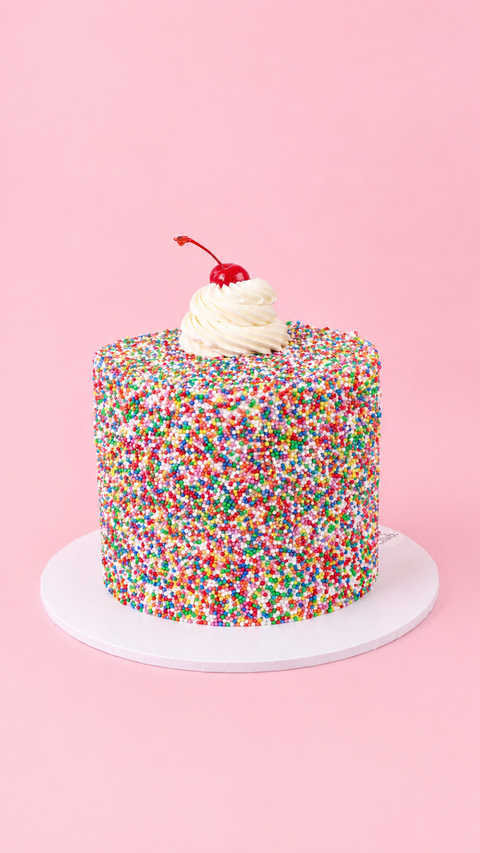 Sprinkle Dream Cake with Cherry.
