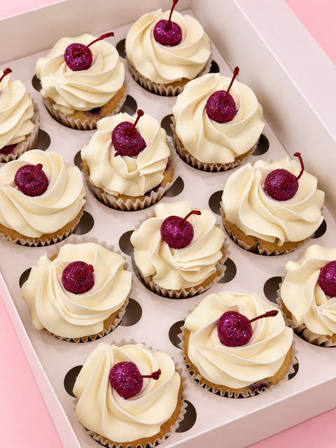 12 Pack Regular Glitter Cherry Cupcakes.