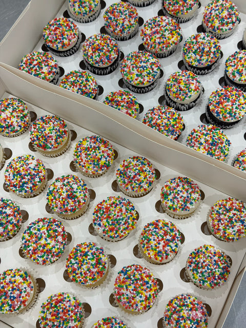Mini Fairy Bread Cupcakes.